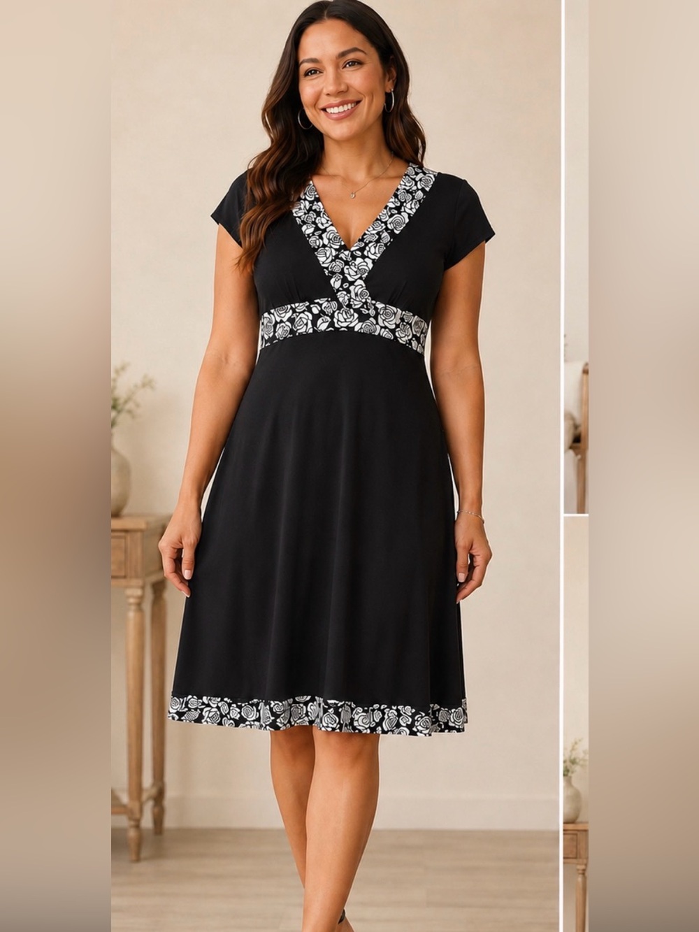 APT. 9 Black & White Floral Accent Dress – Size Medium